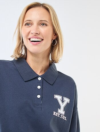 Camisola de gola polo com mangas compridas estampada