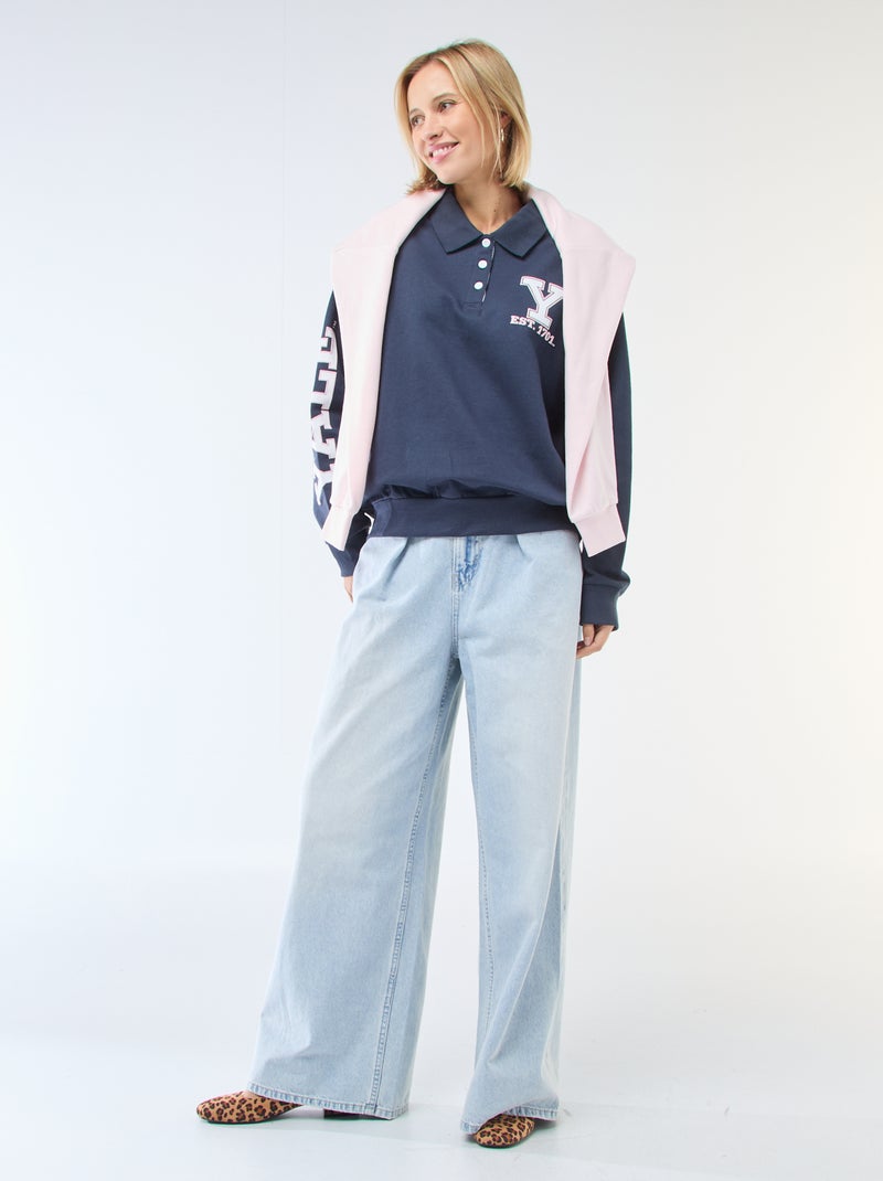 Camisola de gola polo com mangas compridas estampada Azul - Kiabi