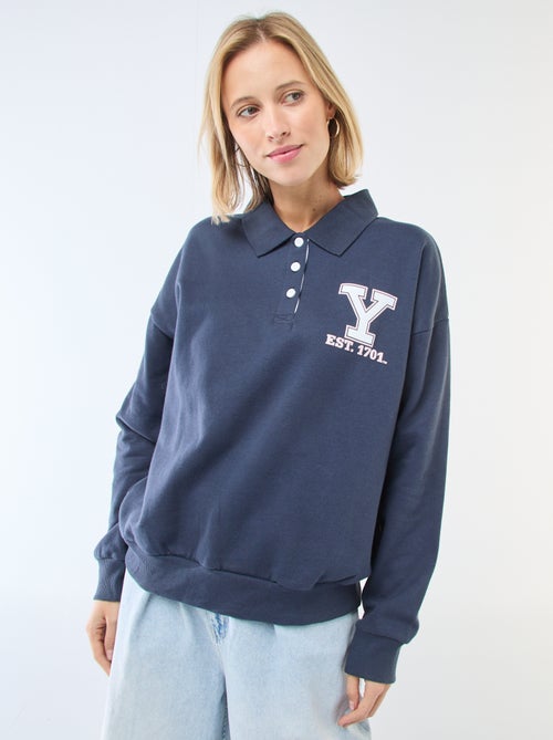 Camisola de gola polo com mangas compridas estampada - Kiabi
