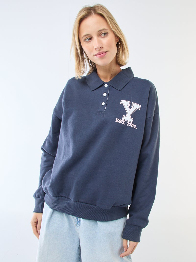 Camisola de gola polo com mangas compridas estampada Azul - Kiabi