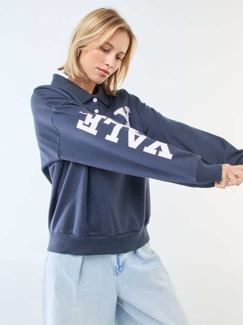 Camisola de gola polo com mangas compridas estampada - Kiabi