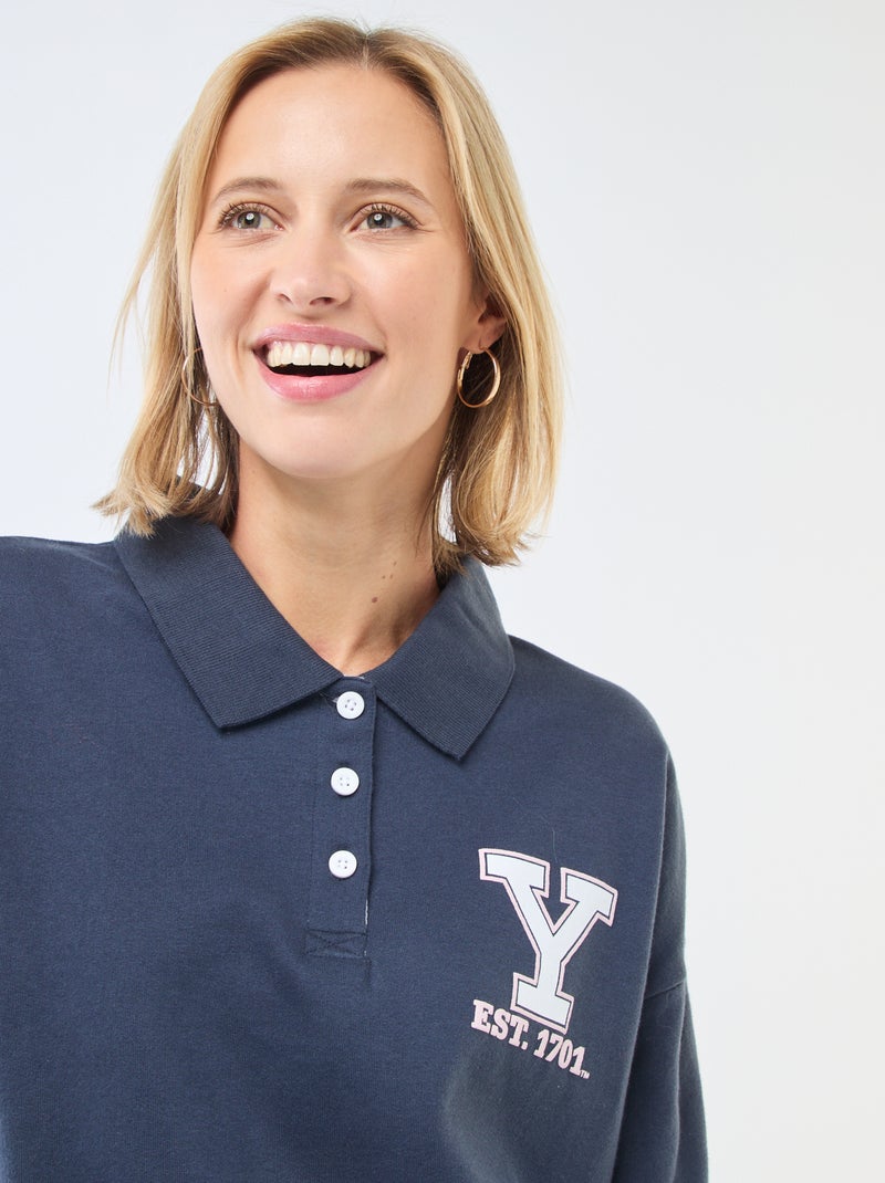 Camisola de gola polo com mangas compridas estampada Azul - Kiabi