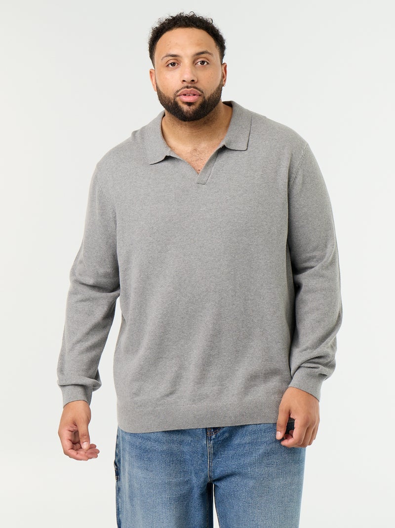 Camisola de gola polo de manga comprida Cinza - Kiabi