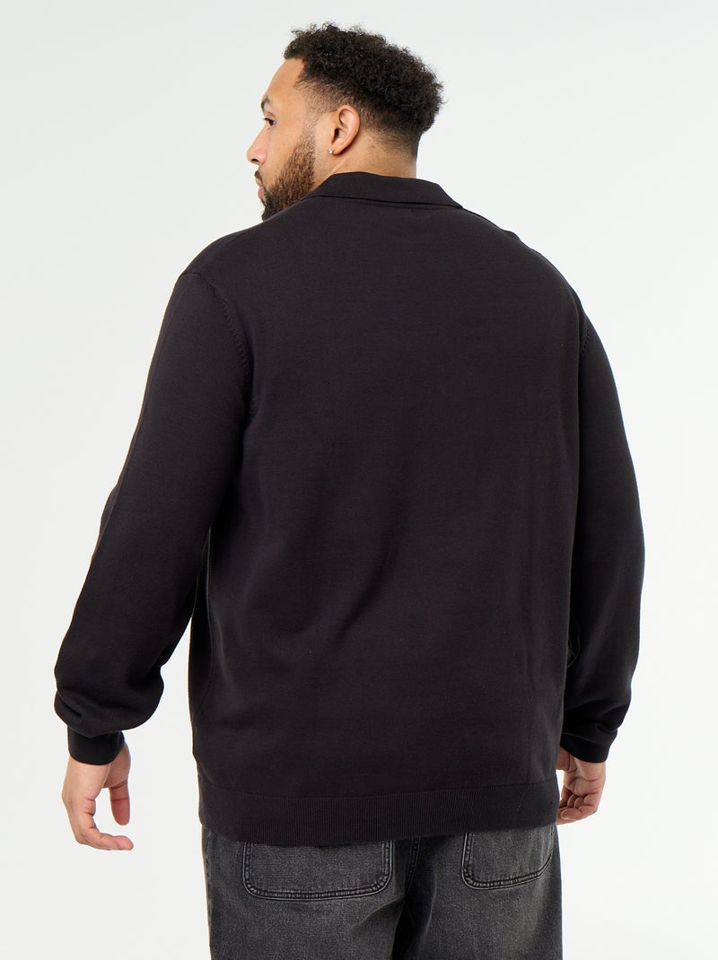 Camisola de gola polo de manga comprida Preto - Kiabi