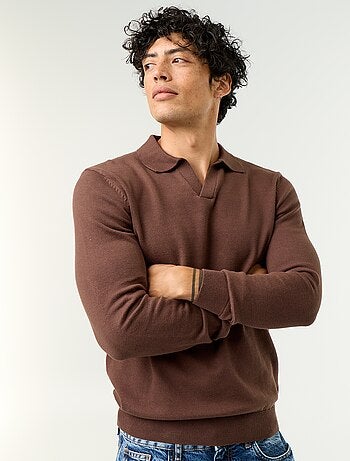 Camisola de gola polo de mangas compridas