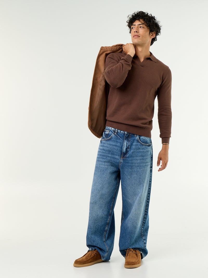 Camisola de gola polo de mangas compridas Castanho - Kiabi