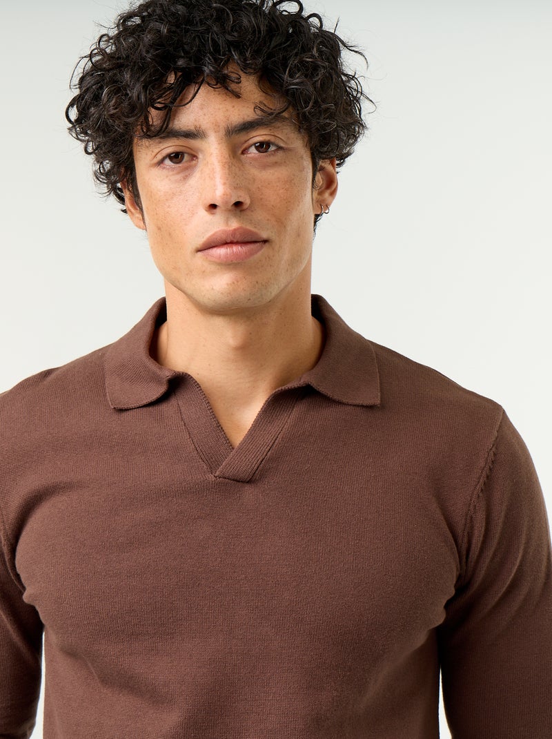 Camisola de gola polo de mangas compridas Castanho - Kiabi