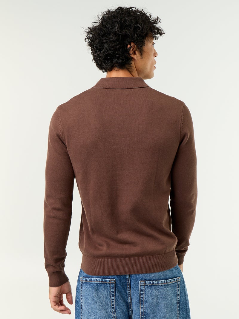 Camisola de gola polo de mangas compridas Castanho - Kiabi