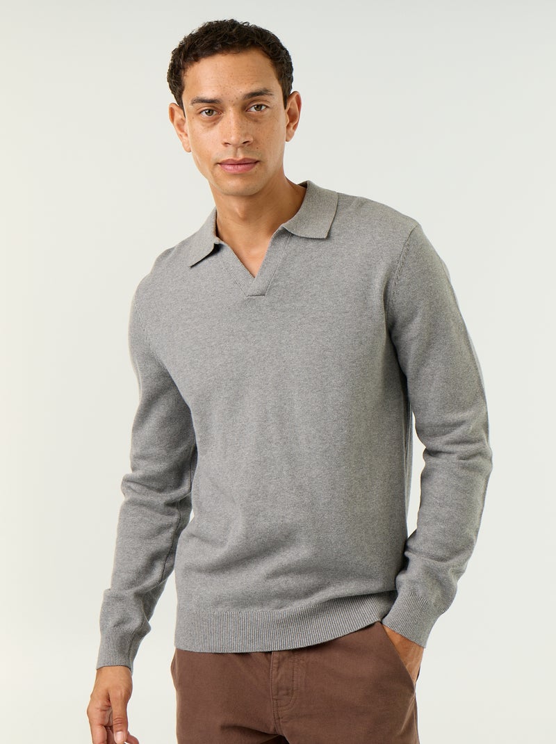 Camisola de gola polo de mangas compridas Cinza - Kiabi