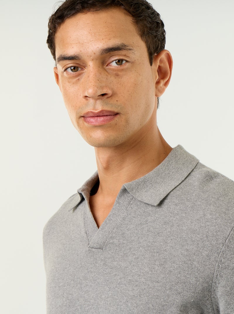 Camisola de gola polo de mangas compridas Cinza - Kiabi
