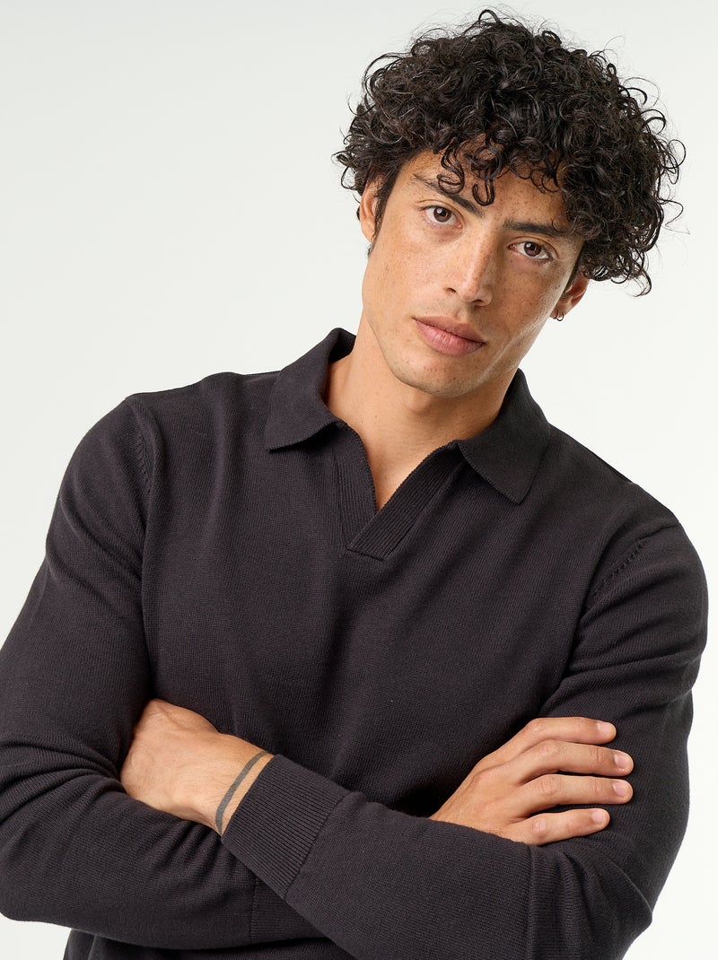 Camisola de gola polo de mangas compridas Preto - Kiabi