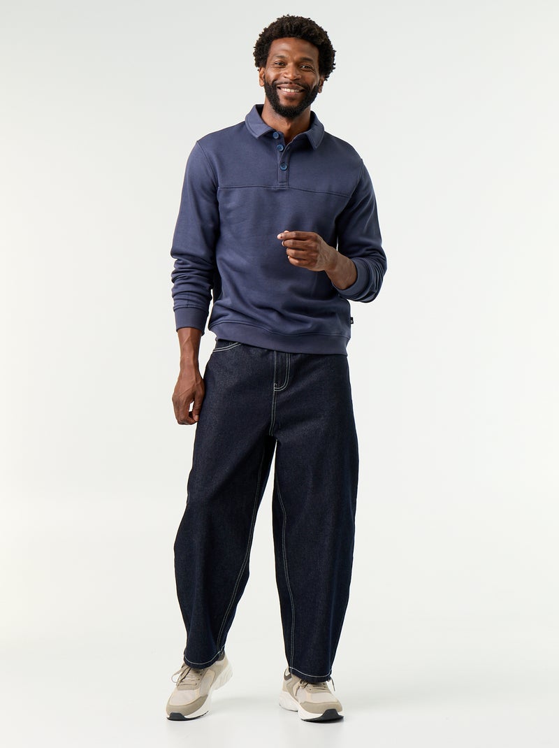 Camisola de gola polo em moletão Azul - Kiabi