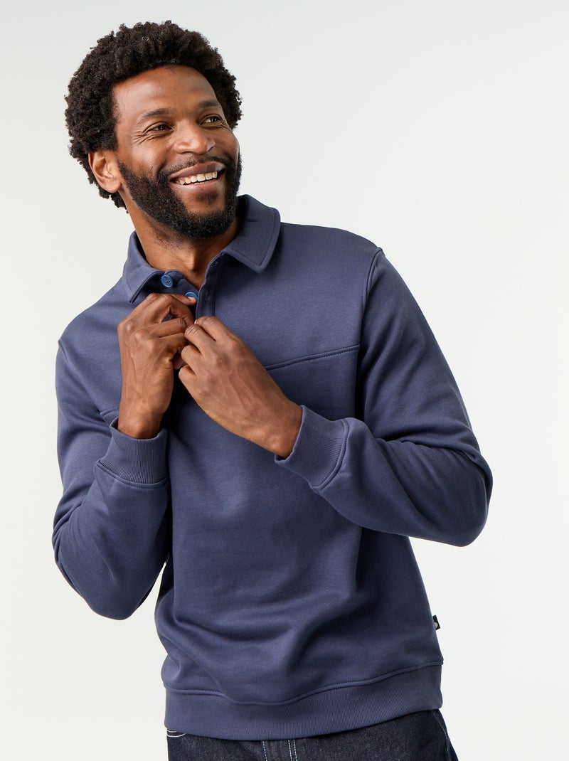Camisola de gola polo em moletão Azul - Kiabi
