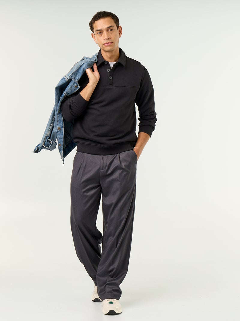 Camisola de gola polo em moletão Preto - Kiabi
