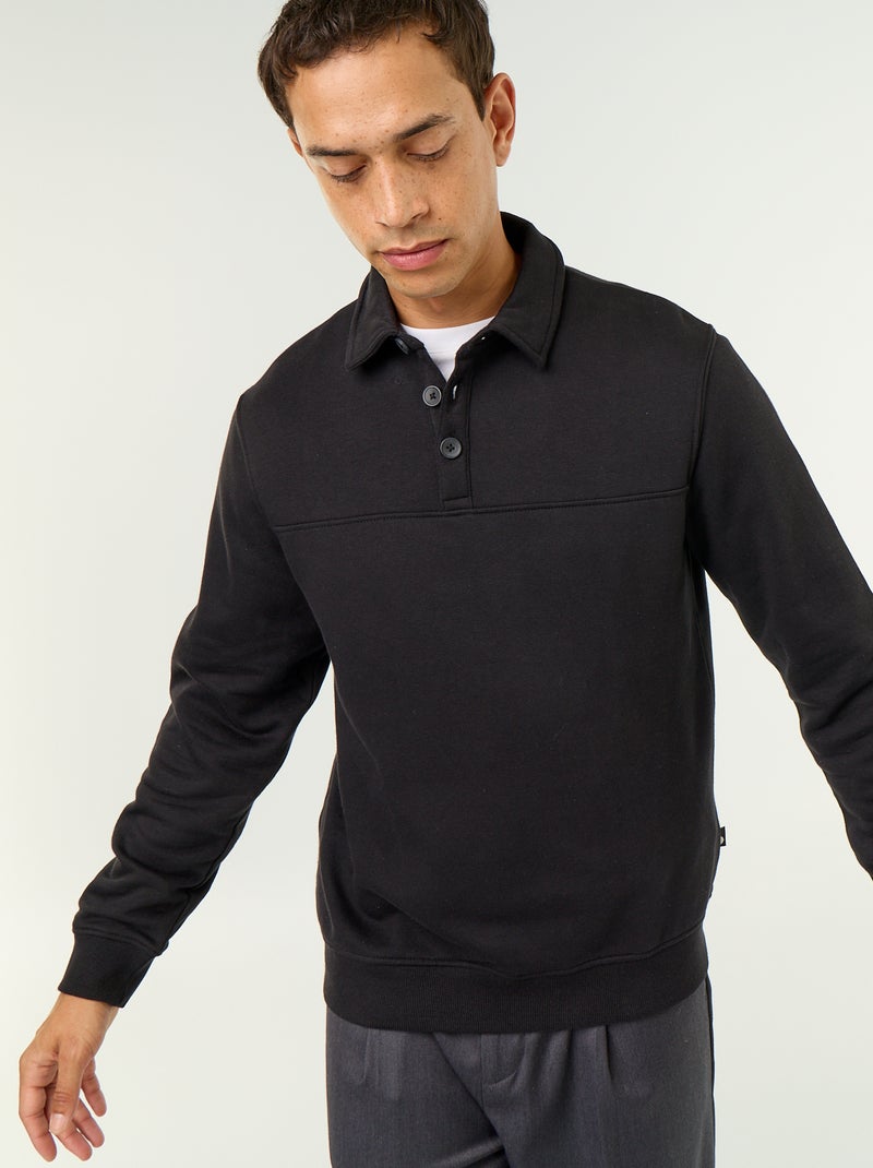 Camisola de gola polo em moletão Preto - Kiabi