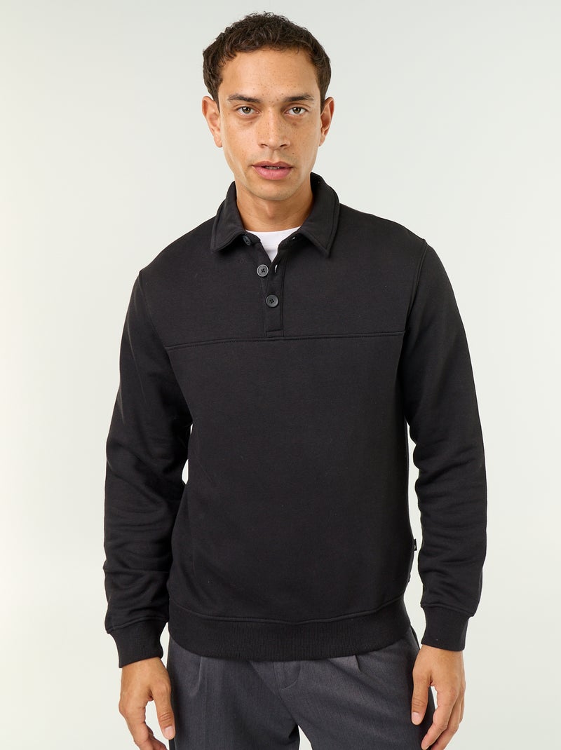 Camisola de gola polo em moletão Preto - Kiabi