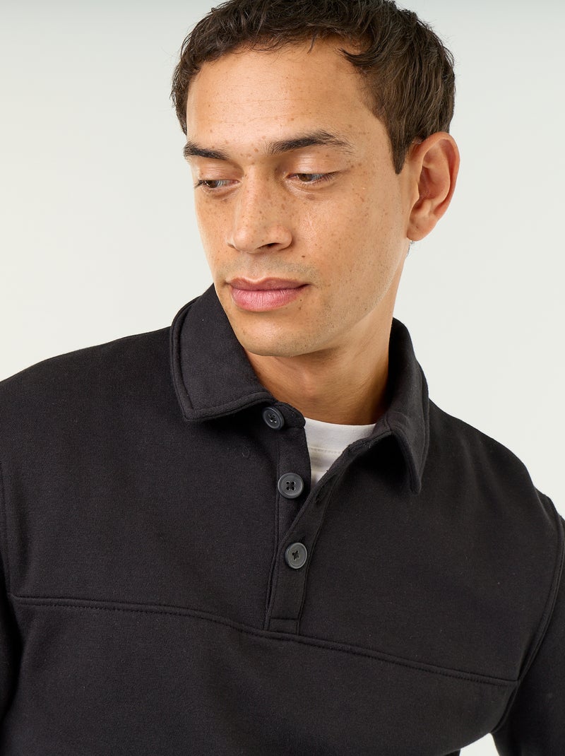 Camisola de gola polo em moletão Preto - Kiabi