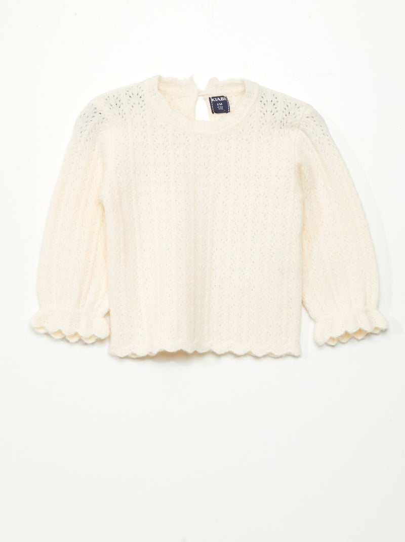 Camisola de gola redonda com acabamentos com folhos BRANCO - Kiabi