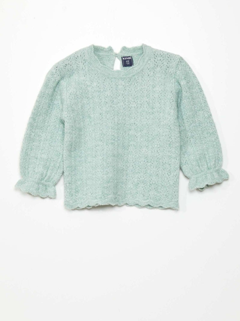 Camisola de gola redonda com acabamentos com folhos VERDE - Kiabi