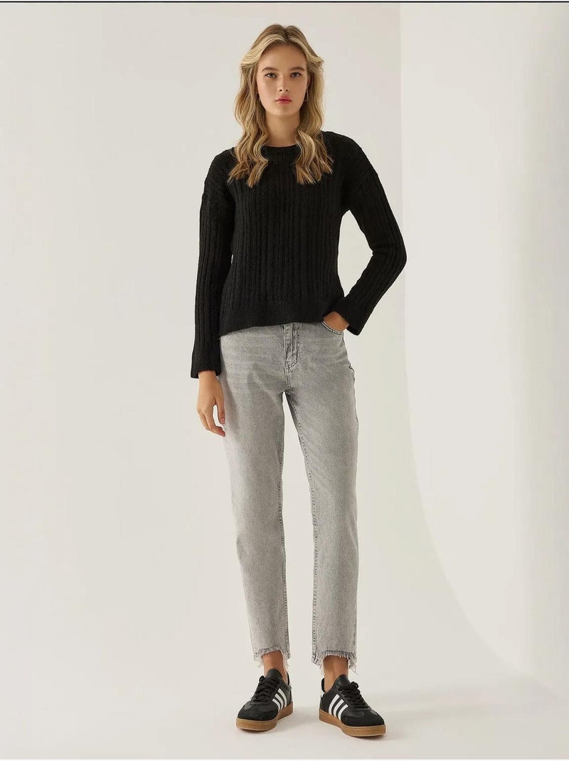 Camisola de gola redonda com ajuste descontraído Preto - Kiabi
