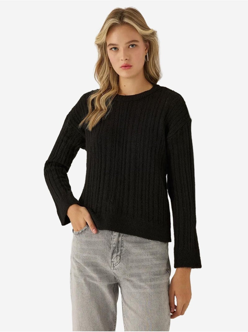 Camisola de gola redonda com ajuste descontraído Preto - Kiabi