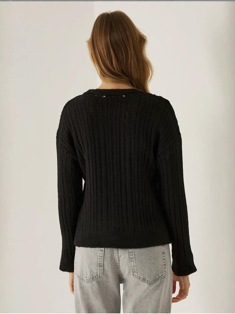 Camisola de gola redonda com ajuste descontraído Preto - Kiabi