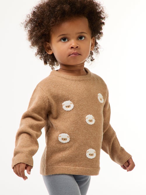 Camisola de gola redonda com bordados - Kiabi