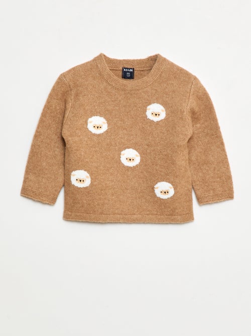 Camisola de gola redonda com bordados - Kiabi
