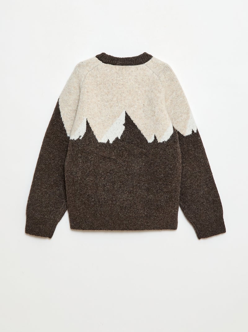 Camisola de gola redonda com desenho Bege - Kiabi