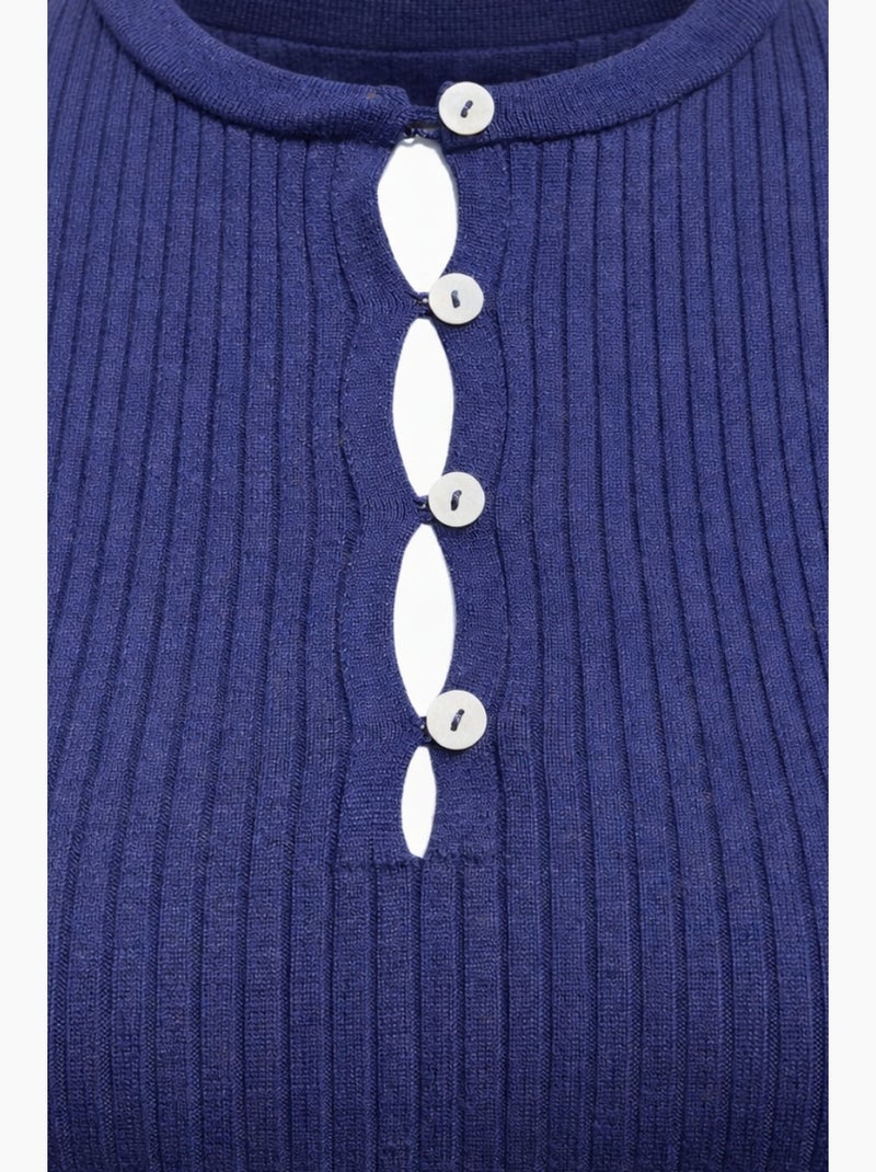 Camisola de gola redonda com detalhes de botões mixray Azul-marinho - Kiabi