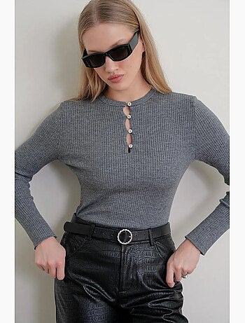 Camisola de gola redonda com detalhes de botões mixray