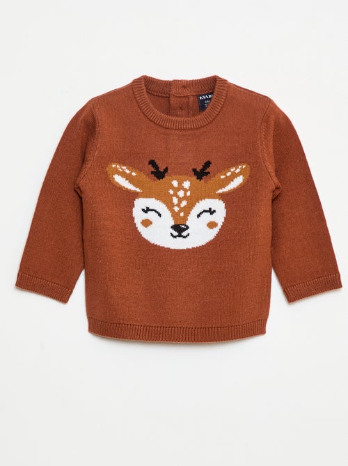 Camisola de gola redonda com estampado de 'cervo' - Kiabi