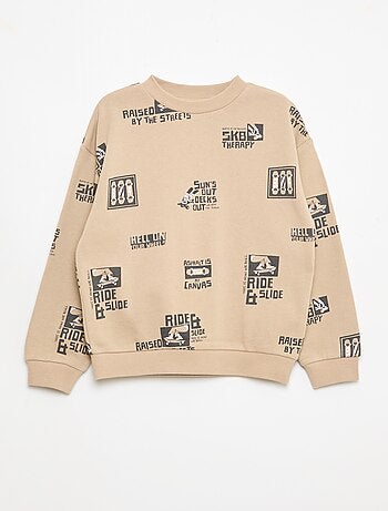 Camisola de gola redonda com estampado em algodão