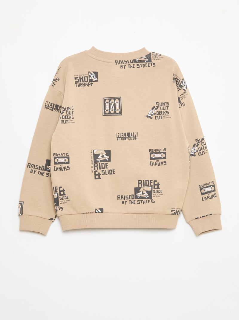 Camisola de gola redonda com estampado em algodão Bege - Kiabi