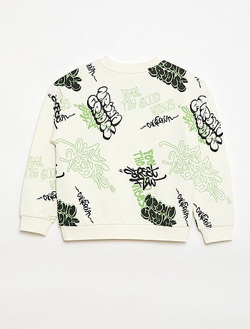 Camisola de gola redonda com estampado em algodão