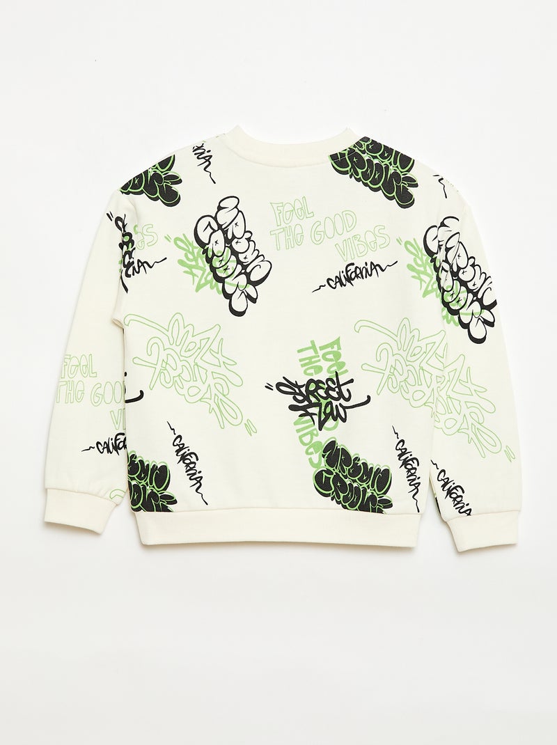 Camisola de gola redonda com estampado em algodão Branco - Kiabi