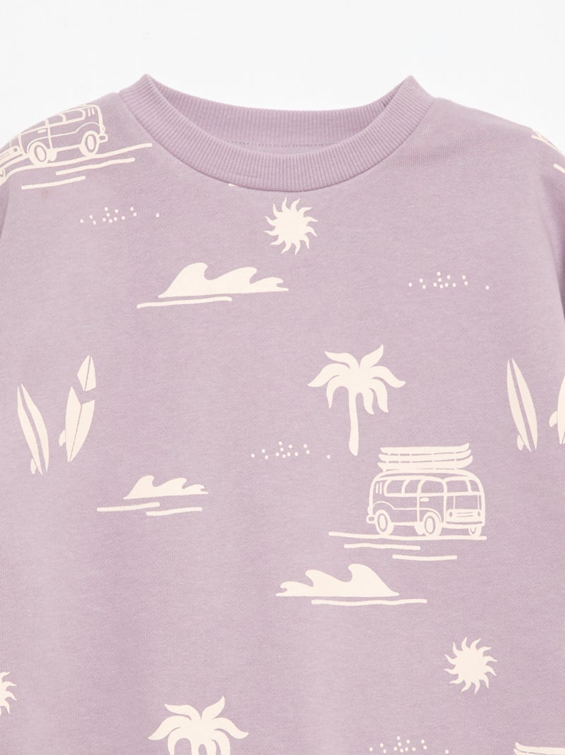 Camisola de gola redonda com estampado em algodão Violeta - Kiabi