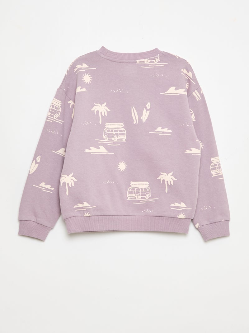 Camisola de gola redonda com estampado em algodão Violeta - Kiabi