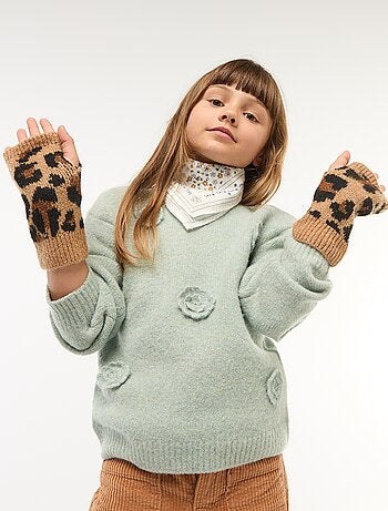 Camisola de gola redonda com flores de crochê lisa