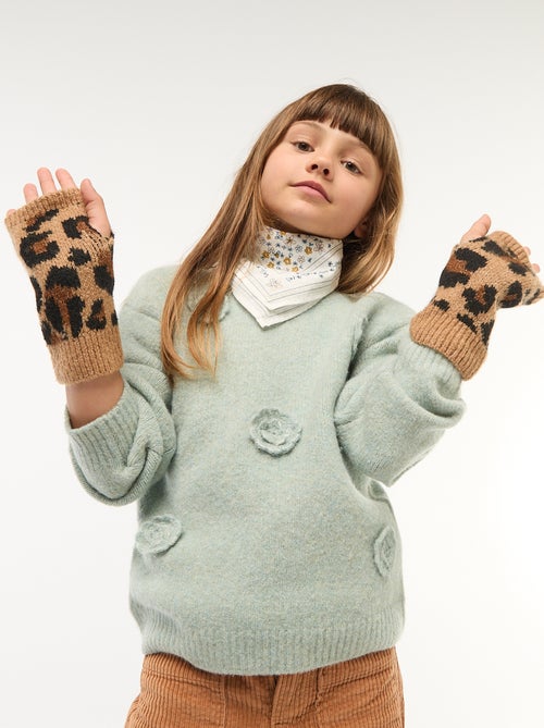 Camisola de gola redonda com flores de crochê lisa - Kiabi