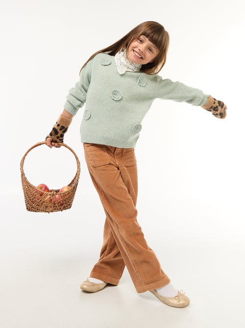 Camisola de gola redonda com flores de crochê lisa - Kiabi