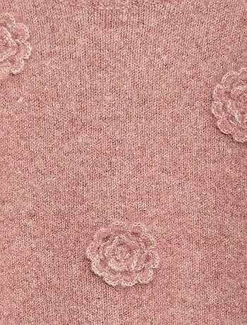 Camisola de gola redonda com flores de crochê lisa