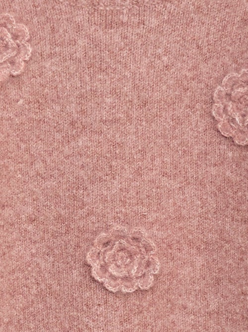 Camisola de gola redonda com flores de croché lisa - Kiabi