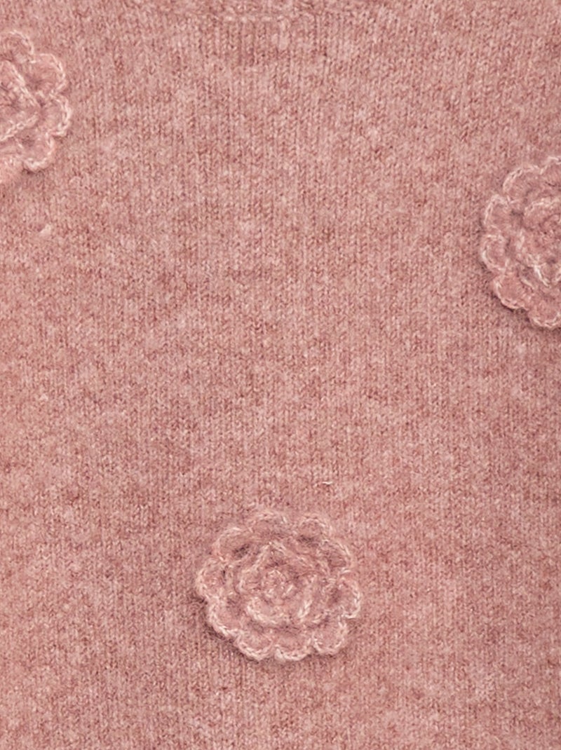 Camisola de gola redonda com flores de croché lisa Rosa - Kiabi