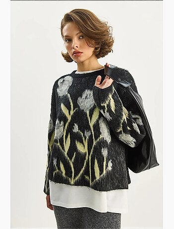Camisola de gola redonda com flores lucci