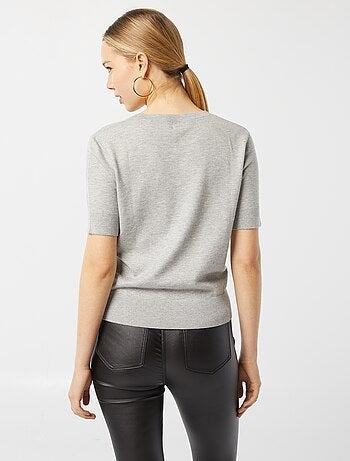 Camisola de gola redonda com mangas curtas