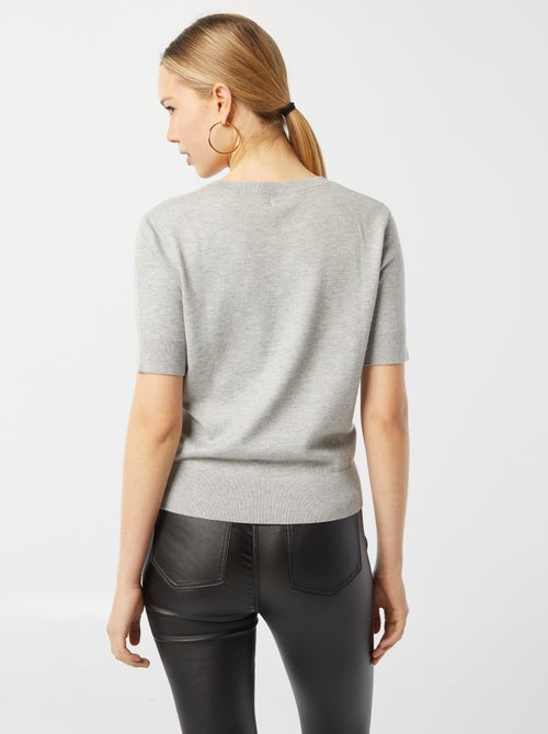 Camisola de gola redonda com mangas curtas - Kiabi