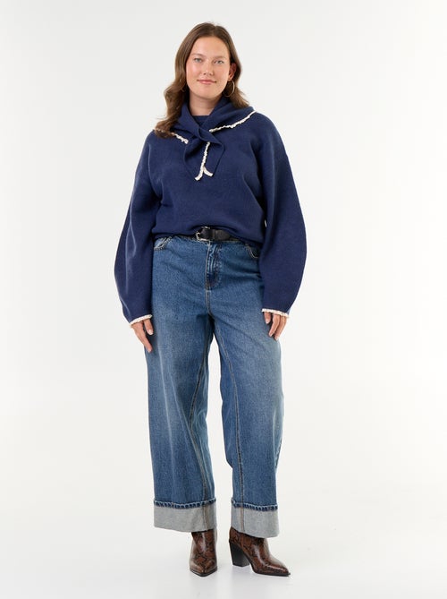 Camisola de gola redonda com mangas largas e lenço a condizer - Kiabi