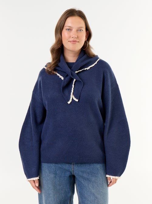Camisola de gola redonda com mangas largas e lenço a condizer - Kiabi