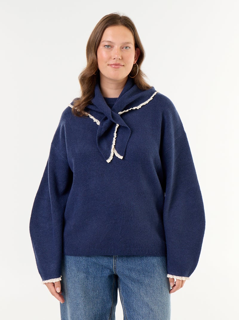 Camisola de gola redonda com mangas largas e lenço a condizer Azul - Kiabi